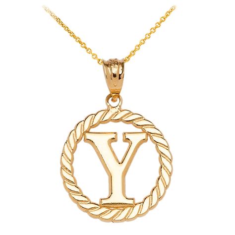 Rope Circle Letter Y Pendant Necklace in 10K Gold | Gold Boutique