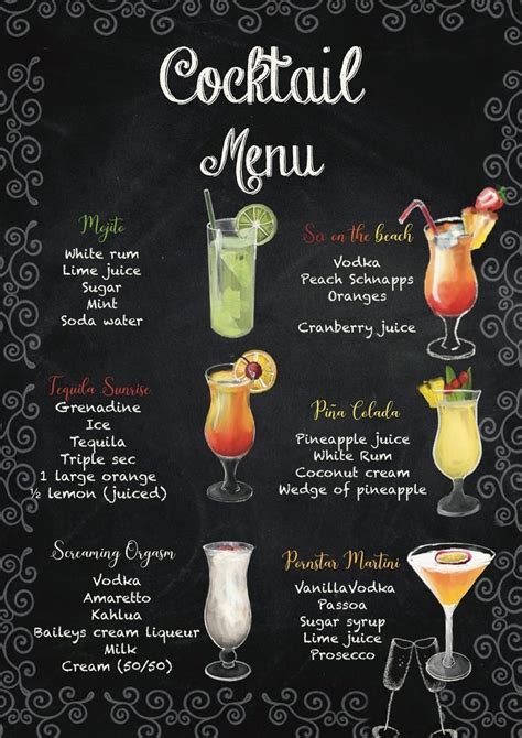 Cocktail Bar Menu Cocktail Recipes Wall Art Chalkboard Menu - Etsy ...