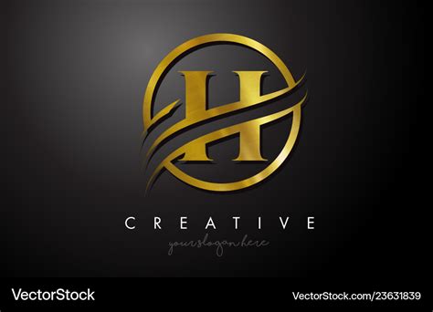 H golden letter logo design with circle swoosh Vector Image