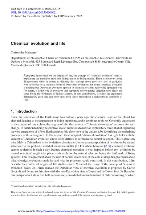 (PDF) Chemical evolution and life