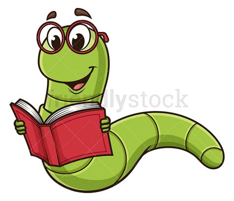 Bookworm Reading Book Cartoon Clipart Vector - FriendlyStock