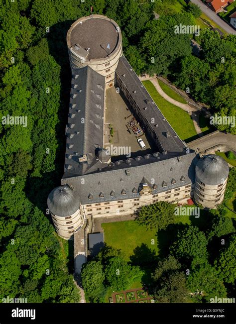 Aerial view, Wewelsburg, hill Castle in the district Wewelsburg town ...