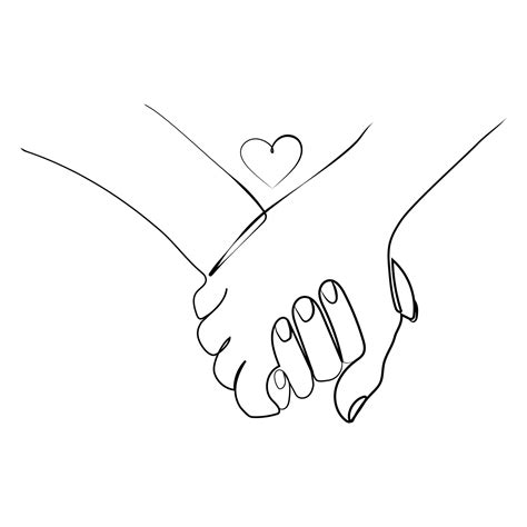 Holding hands with heart Line drawing vector illustration. Man and ...