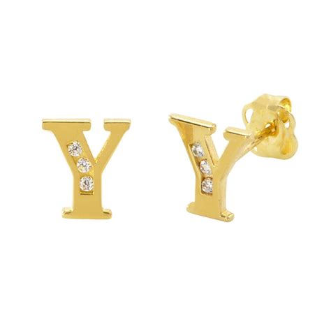 10k Yellow Gold CZ Initial Stud Earrings Letter Y | Jewelryland.com