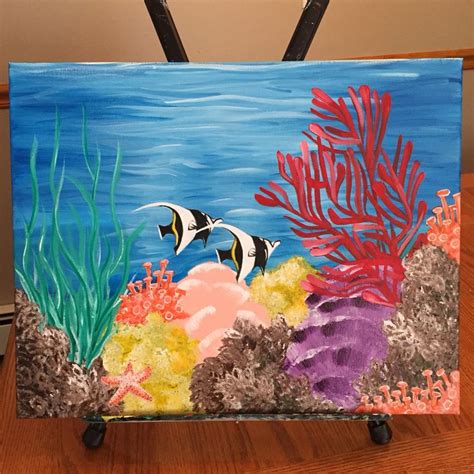 Ocean floor, coral reefs and fish acrylic painting, so colorful and fun ...