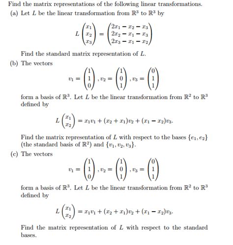 Find the matrix representations of the following | Chegg.com