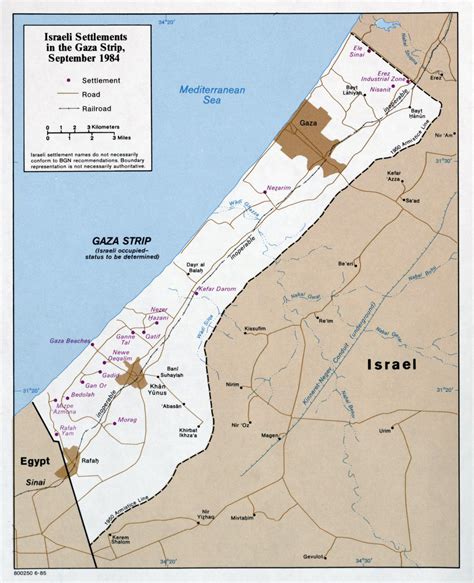 Grande mapa de asentamientos israelíes en la Franja de Gaza - 1985 ...