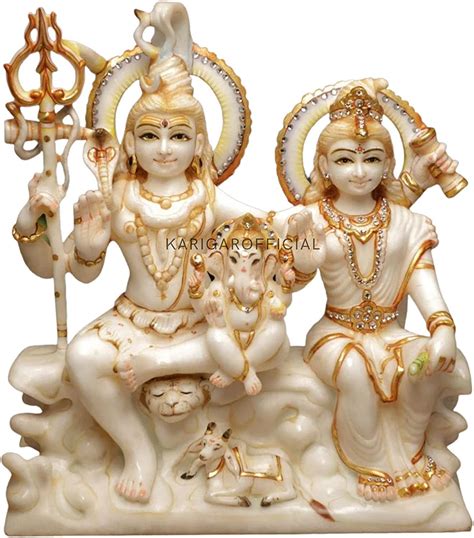 Buy Shiva Parvati Ganesh Statue, Shiv Parivar Murti White Marble Hindu ...