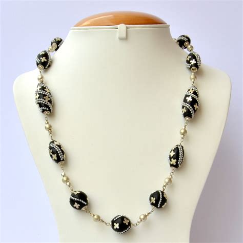 Handmade Black Necklace Studded with Metal Chain & Accessories | Maruti ...