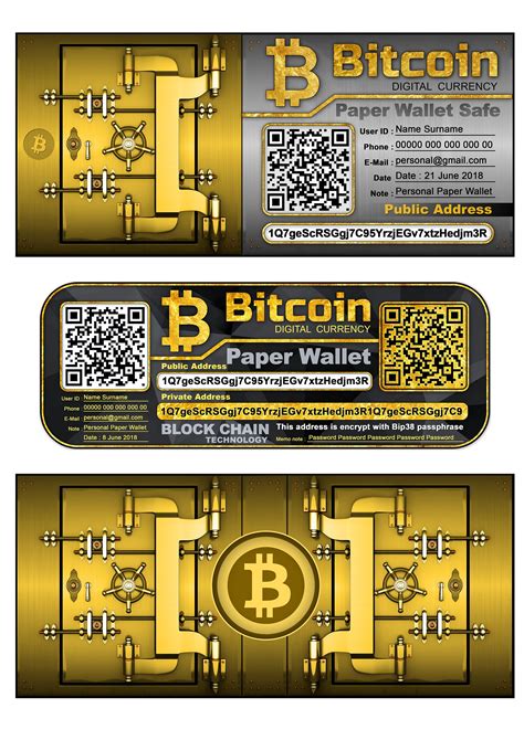 Bitcoin Paper Wallet with Cover Case Gold Safe Model - Designed by K ...