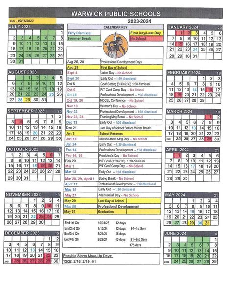 School Year Calendar | Warwick Public Schools