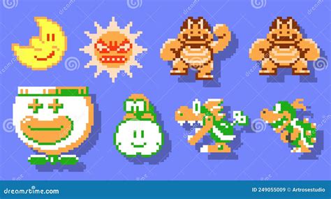 Set of Boss Enemies Characters from Super Mario Bros Classic Video Game ...