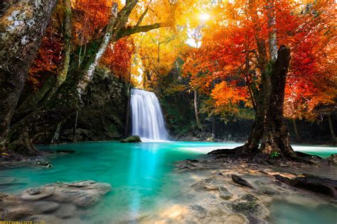 Autumn Waterfall Desktop Wallpaper 4k