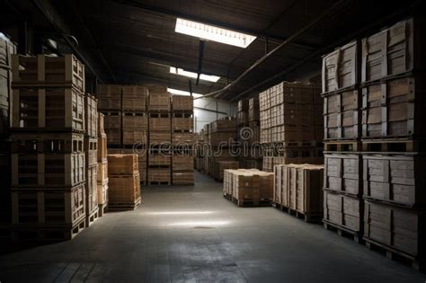 Warehouse, with Crates and Boxes Neatly Stacked Stock Illustration ...