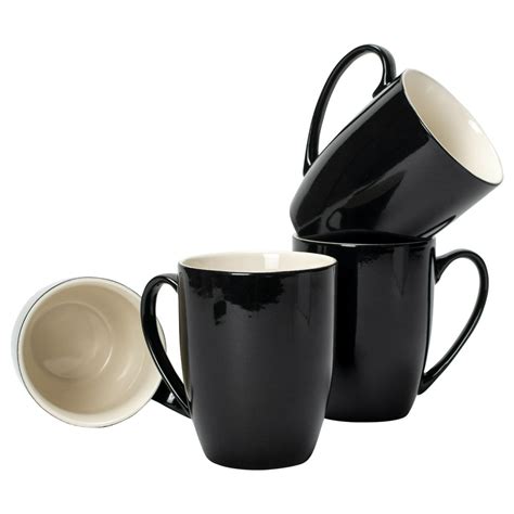 Black Glossy Finish 10 ounce New Bone China Coffee Cup Mugs Set of 4 ...