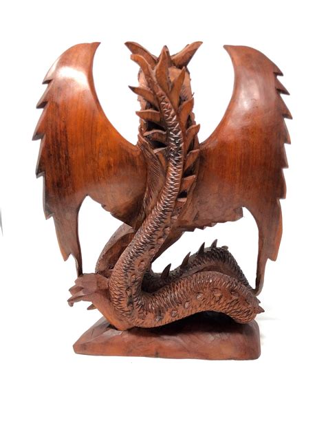 Wooden Large Dragon Statue Hand Carved Solid Heavy Wood 16 | Etsy