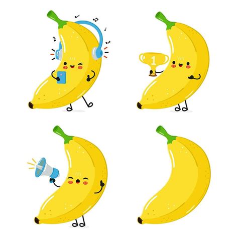 Funny Banana characters bundle set. Vector hand drawn doodle style ...