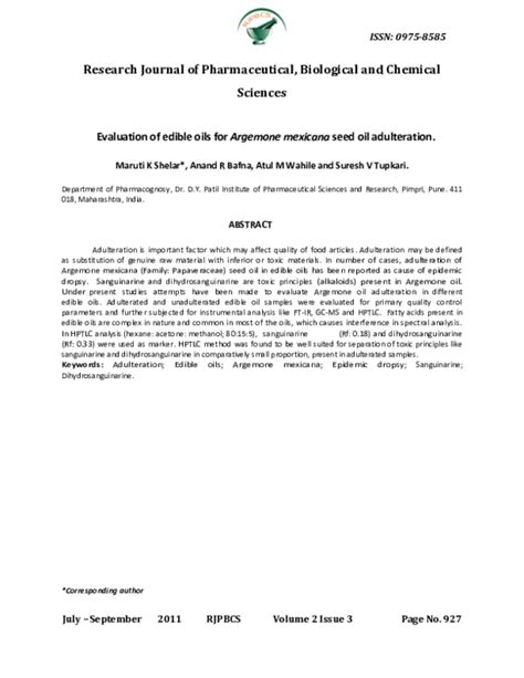 (PDF) Evaluation of edible oils for Argemone mexicana seed oil ...