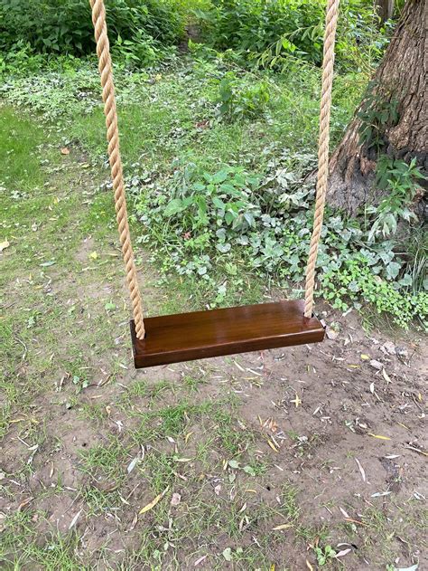 Small Wooden Rope Swing Dark Wood Tree Swing Outdoor - Etsy