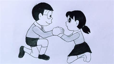 How to Draw Nobita Shizuka Romantic moment - pencil sketch / Doraemon ...