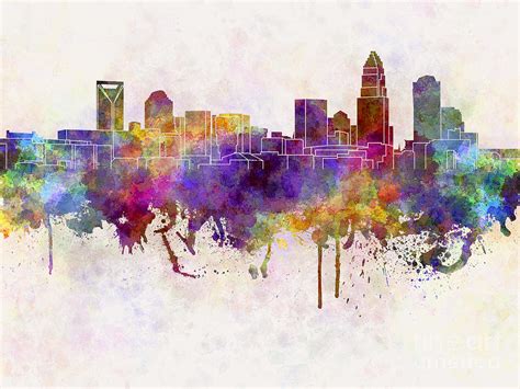 Charlotte Skyline In Watercolor Background Painting by Pablo Romero