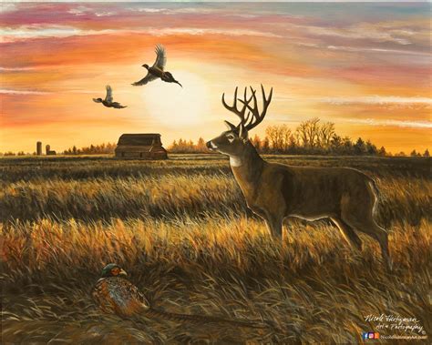 October Skies Whitetail Deer Pheasant painting Art Father's Day Gift ...