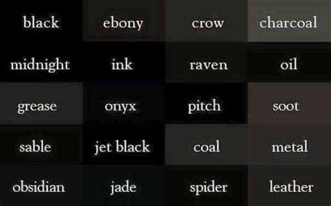 LLR Black Color Chart | Color names, Shades of black, Writing