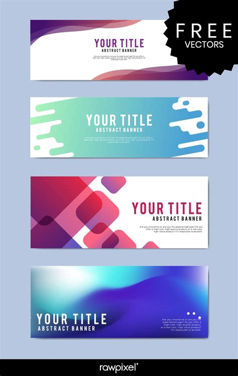 three abstract banners with different colors and shapes on the same ...