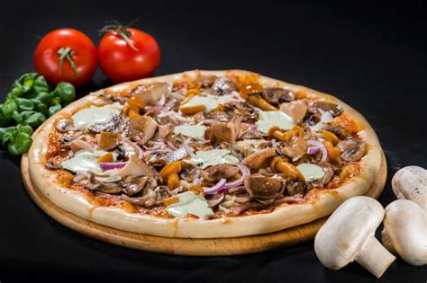 Delicious Hot Mushroom Pizza with Mozzarella, Beef, Champigon, P Stock ...