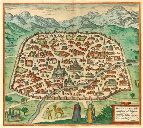 Antique map of Syria - Damascus by Braun & Hogenberg | Sanderus Antique ...