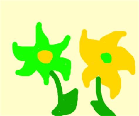 Cellophane flowers of yellow and green - Drawception