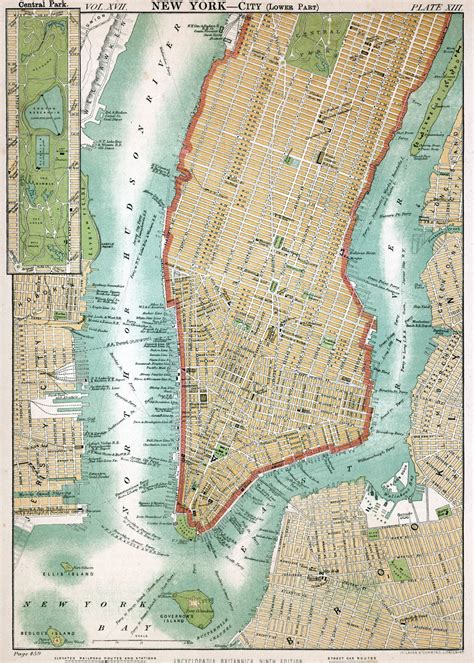 Large detailed old map of Manhattan | New York | USA (United States of ...