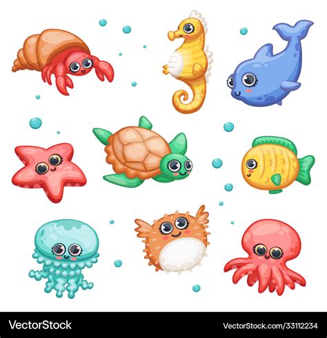 Underwater sea or ocean animals set flat cartoon Vector Image