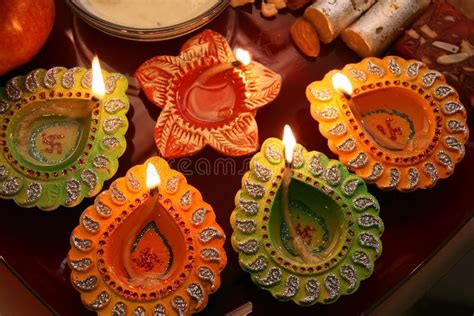 Diwali Thali With Decorated Diya Stock Image - Image of hindu ...