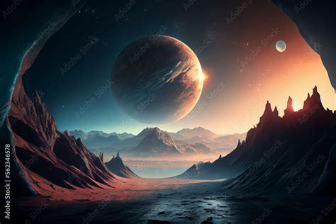 Sci-fi Background, alien planet in a different Galaxy Stock ...