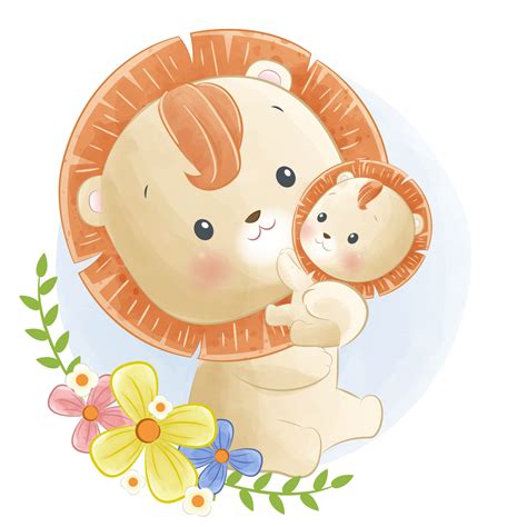 Adorable cute mom and baby lion watercolor illustration 10008381 Vector ...