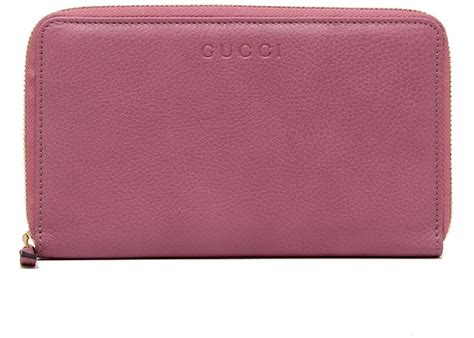 Gucci Zip Around Wallet Grained Calfskin Pink in Calfskin with Silver ...