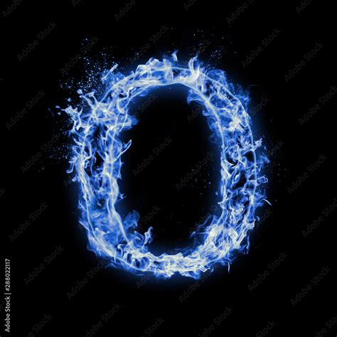 Letter O. Blue fire flames on black isolated background, realistic fire ...