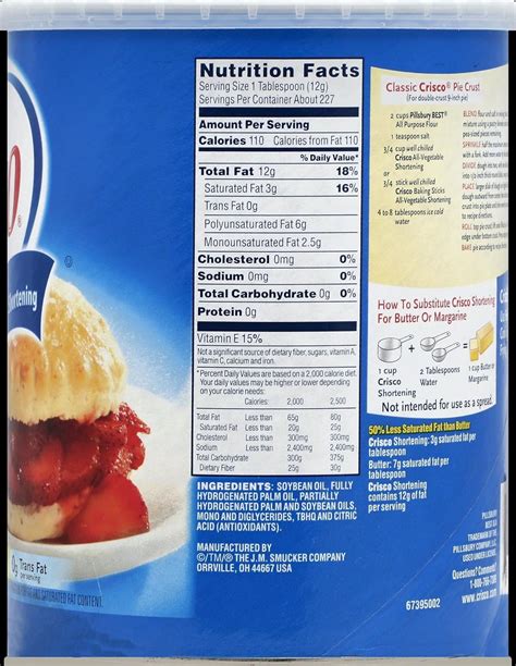 Crisco Shortening Nutrition Label - Label Ideas