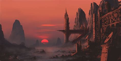 Done and Dusted by derbz sunset mining colony alien planet landscape ...