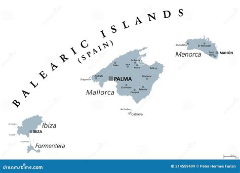 Balearic Islands, Gray Map, Mallorca, Ibiza, Menorca, Formentera Stock ...