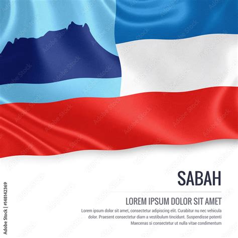 Sabah flag. Flag of Malaysian state Sabah waving on an isolated white ...