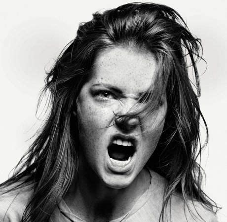 Powerful expression, intense, anger, portrait, photo b/w. # ...