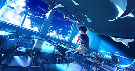 Old School, school, boy, anime, magic, sky, old, blue, school uniform ...