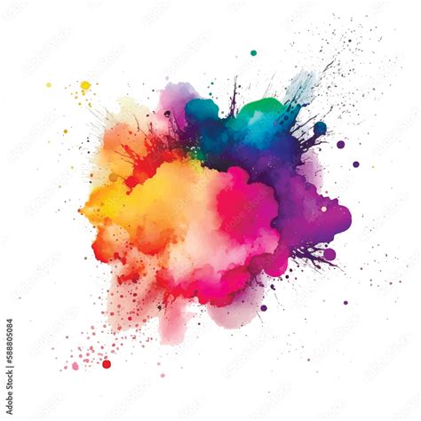 Bright colorful watercolor splash splatter stain brush stroke on white ...