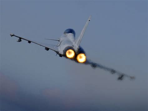 A Typhoon F2 fighter jet pilot applies the throttle as the aircraft ...