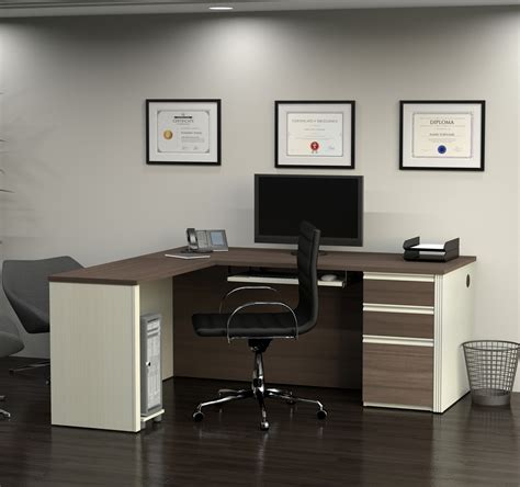 Modern L-shaped Office Desk in White Chocolate & Antigua – ComputerDesk.com