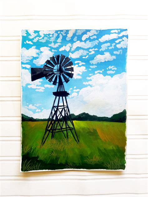 Windmill Art Print Windmill Painting Print, Windmill Art, Farmhouse ...