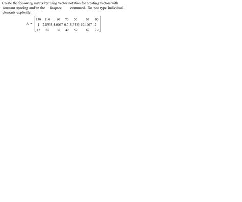 Solved Create the following matrix by using vector notation | Chegg.com