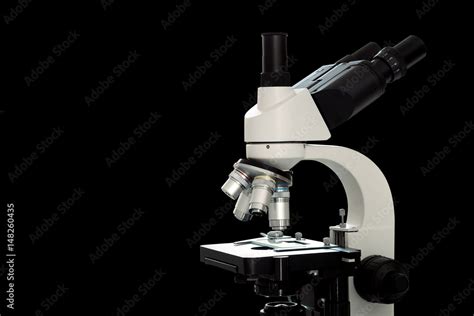 Laboratory lens of Microscope on black background with outline shape of ...